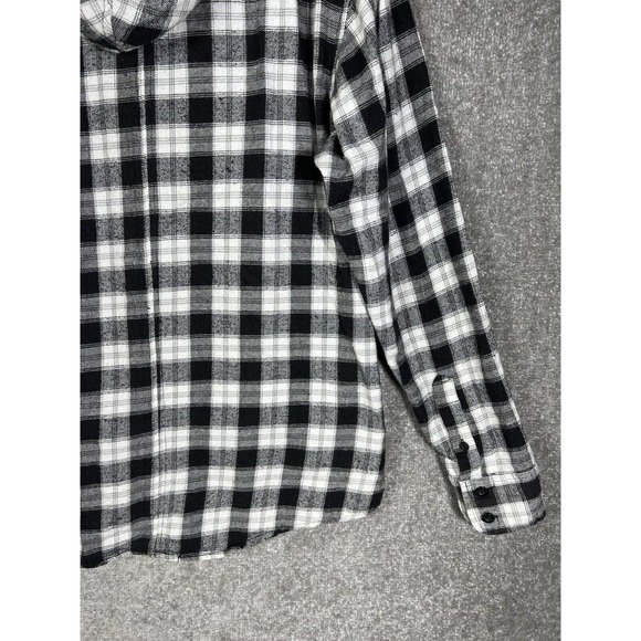 Amplify Lightweight Hooded Button Up Flannel Shirt Mens Large‎ Long Sleeve Black - Picture 12 of 15